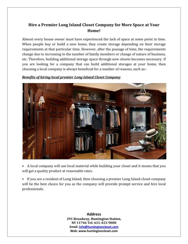 Hire a Premier Long Island Closet Company for More Space at Your Home!