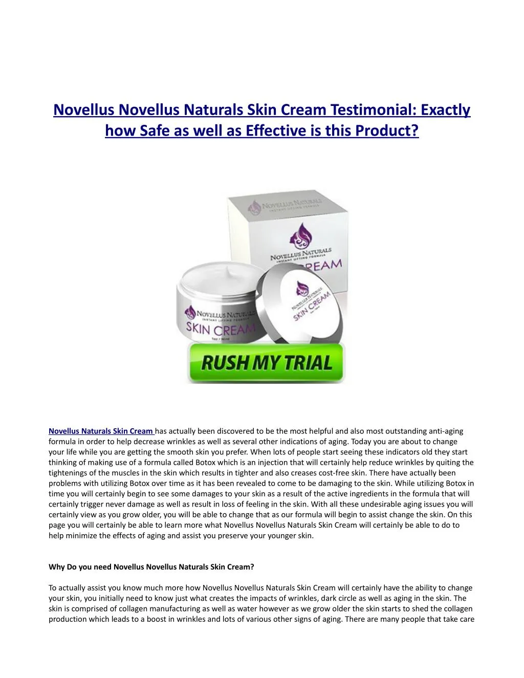 novellus novellus naturals skin cream testimonial