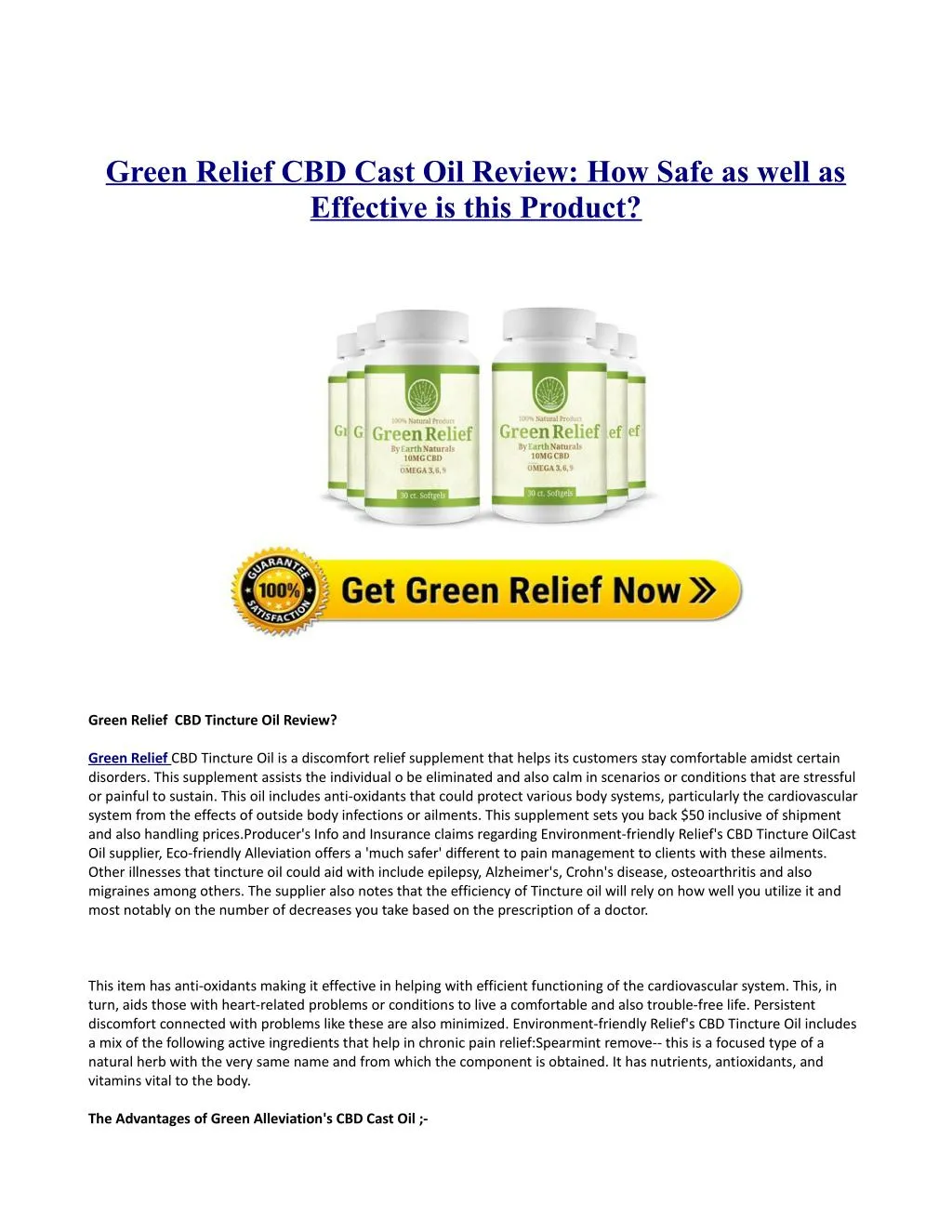 green relief cbd cast oil review how safe as well