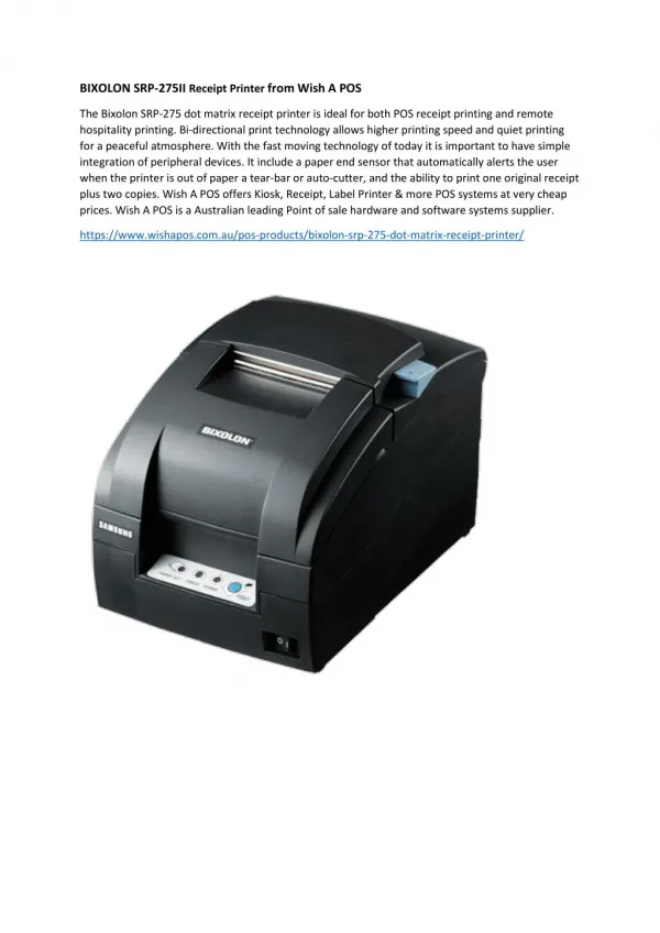 BIXOLON SRP-275II Receipt Printer from Wish A POS