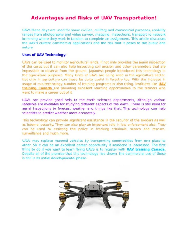 Advantages and Risks of UAV Transportation!