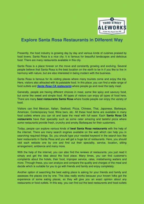 Explore Santa Rosa Restaurants In Different Way