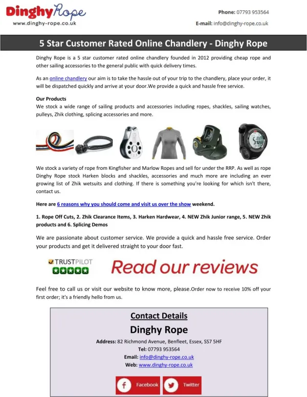 5 Star Customer Rated Online Chandlery - Dinghy Rope