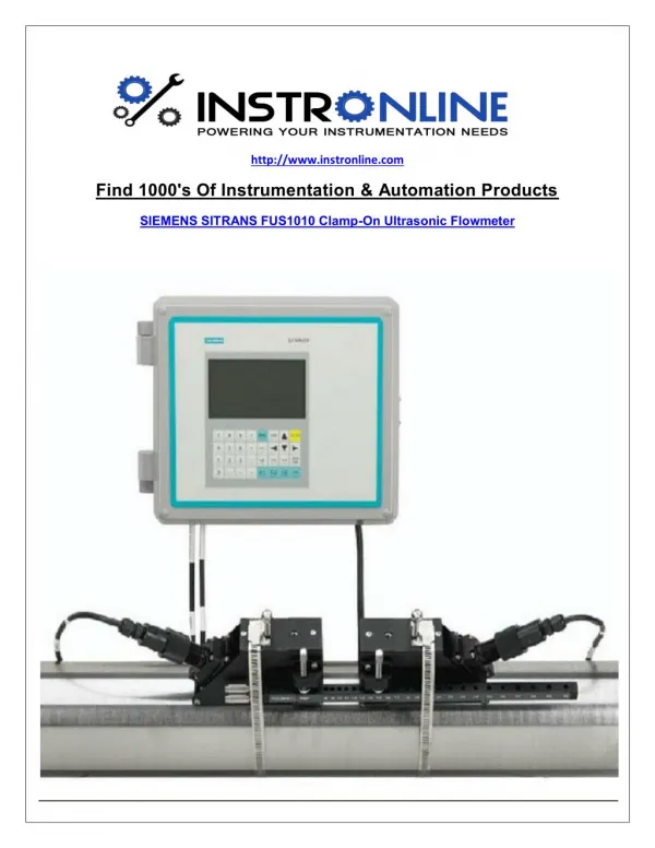 " SITRANS FUS1010 Clamp-on Ultrasonic Flowmeters Water Applications for Industry "