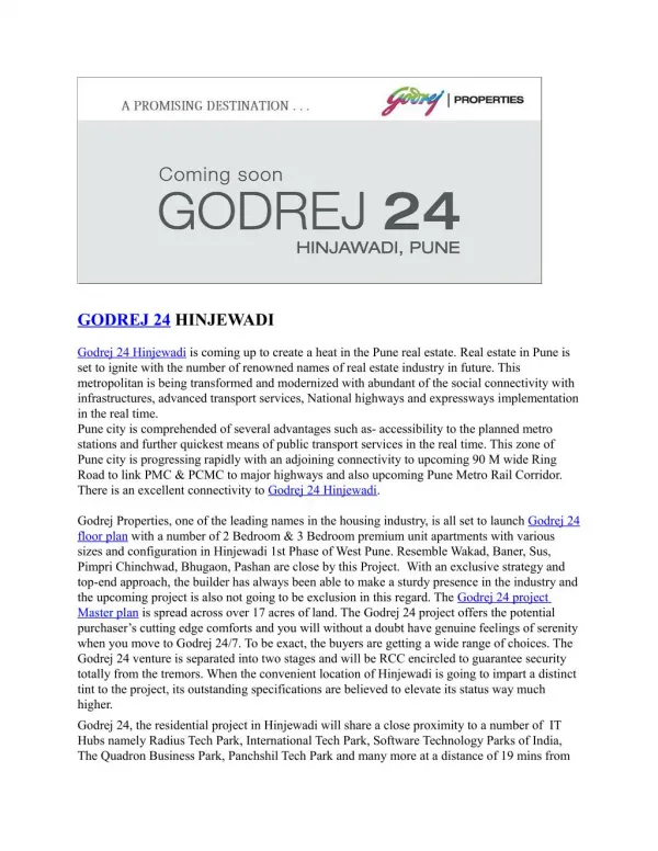 Godrej 24 properties in Hinjewadi, Pune