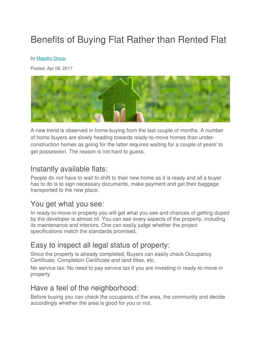 benefits of buying flat rather than rented flat