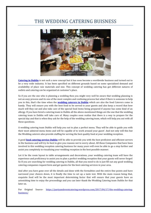 The Wedding Catering Business