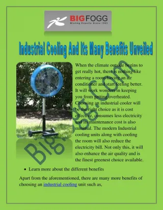 Industrial Cooling And Its Many Benefits Unveiled - slide 1