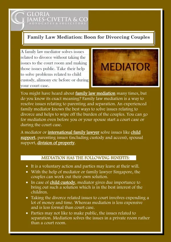 Family Law Mediation: Boon for Divorcing Couples