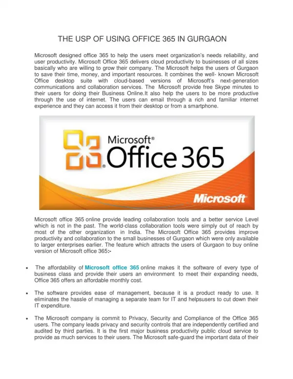 THE USP OF USING OFFICE 365 IN GURGAON