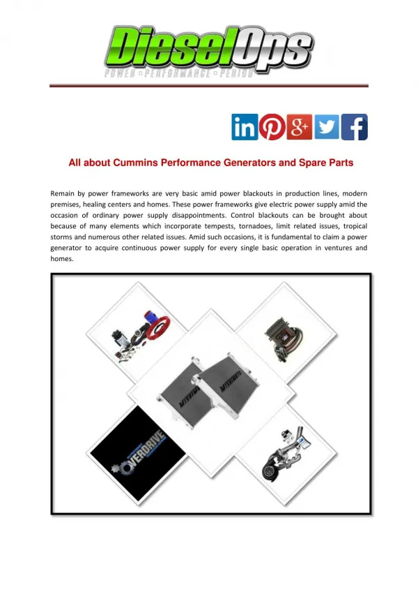 All about Cummins Performance Generators and Spare Parts