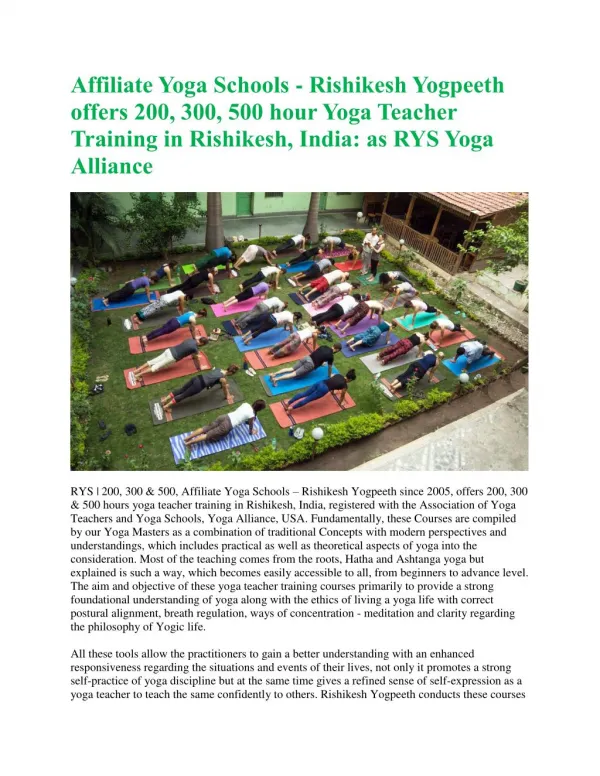Yoga Teacher Training India, Rishikesh Yogpeeth RYS 200, 500