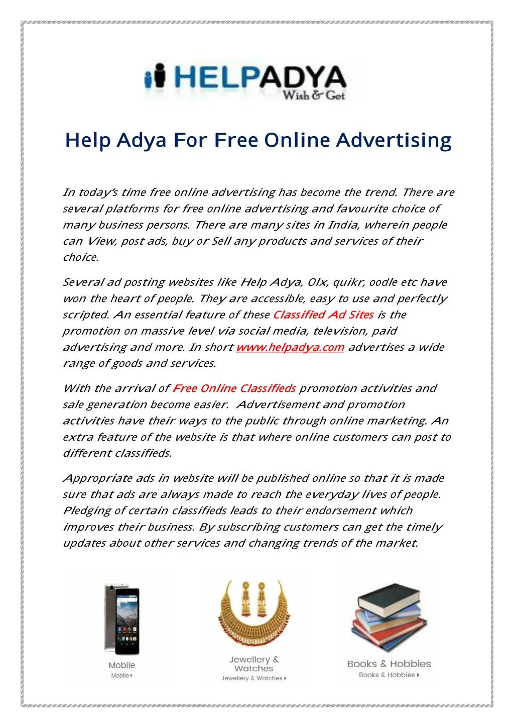 help adya f or f ree online advertising