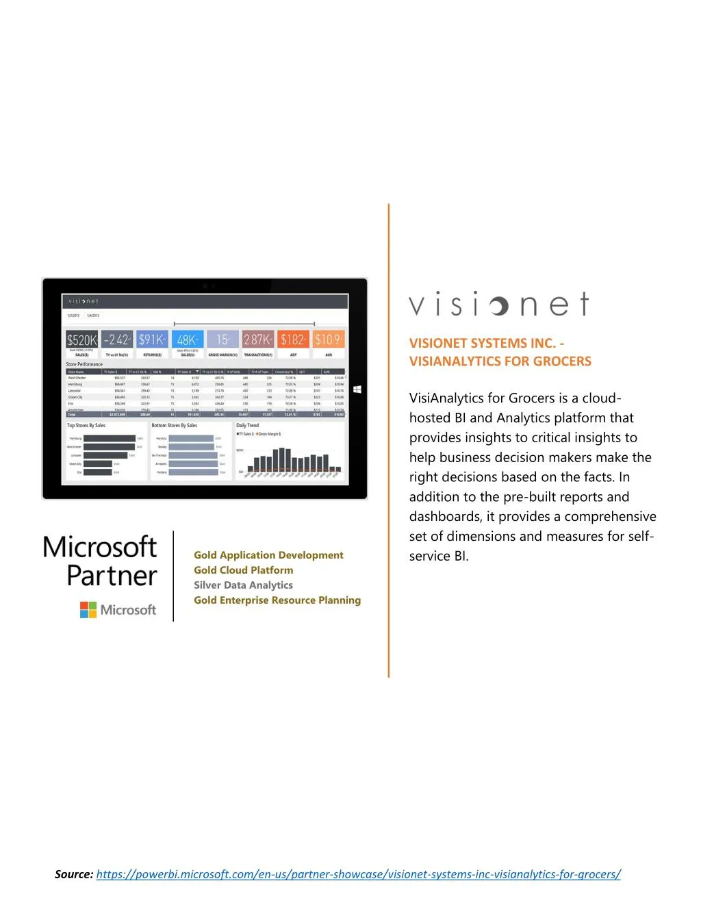 visionet systems inc visianalytics for grocers