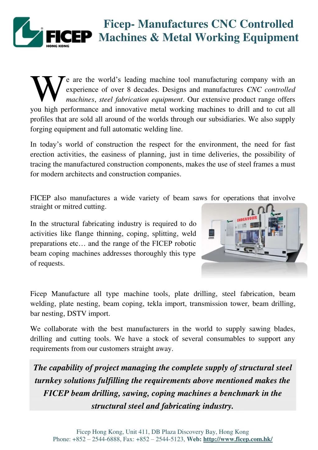 ficep manufactures cnc controlled machines metal