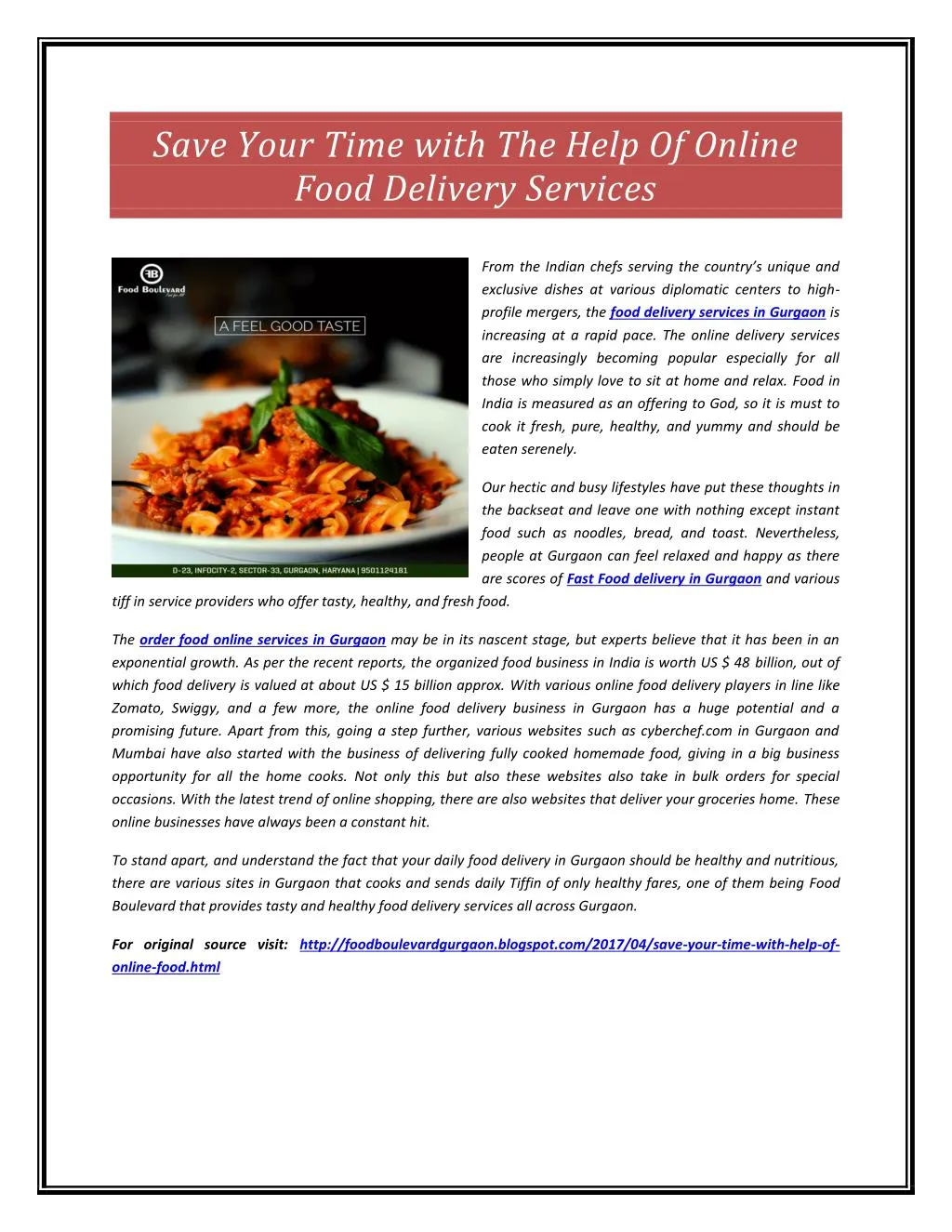save your time with the help of online food