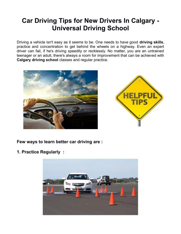 Car Driving Tips for New Drivers In Calgary - Universal Driving School