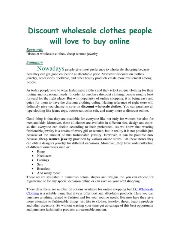 Discount wholesale clothes people will love to buy online