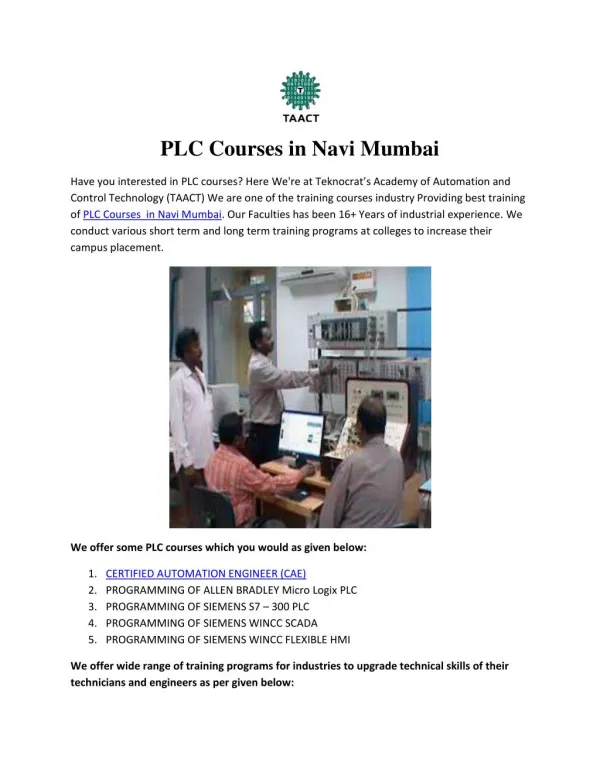 PLC Courses in Navi Mumbai