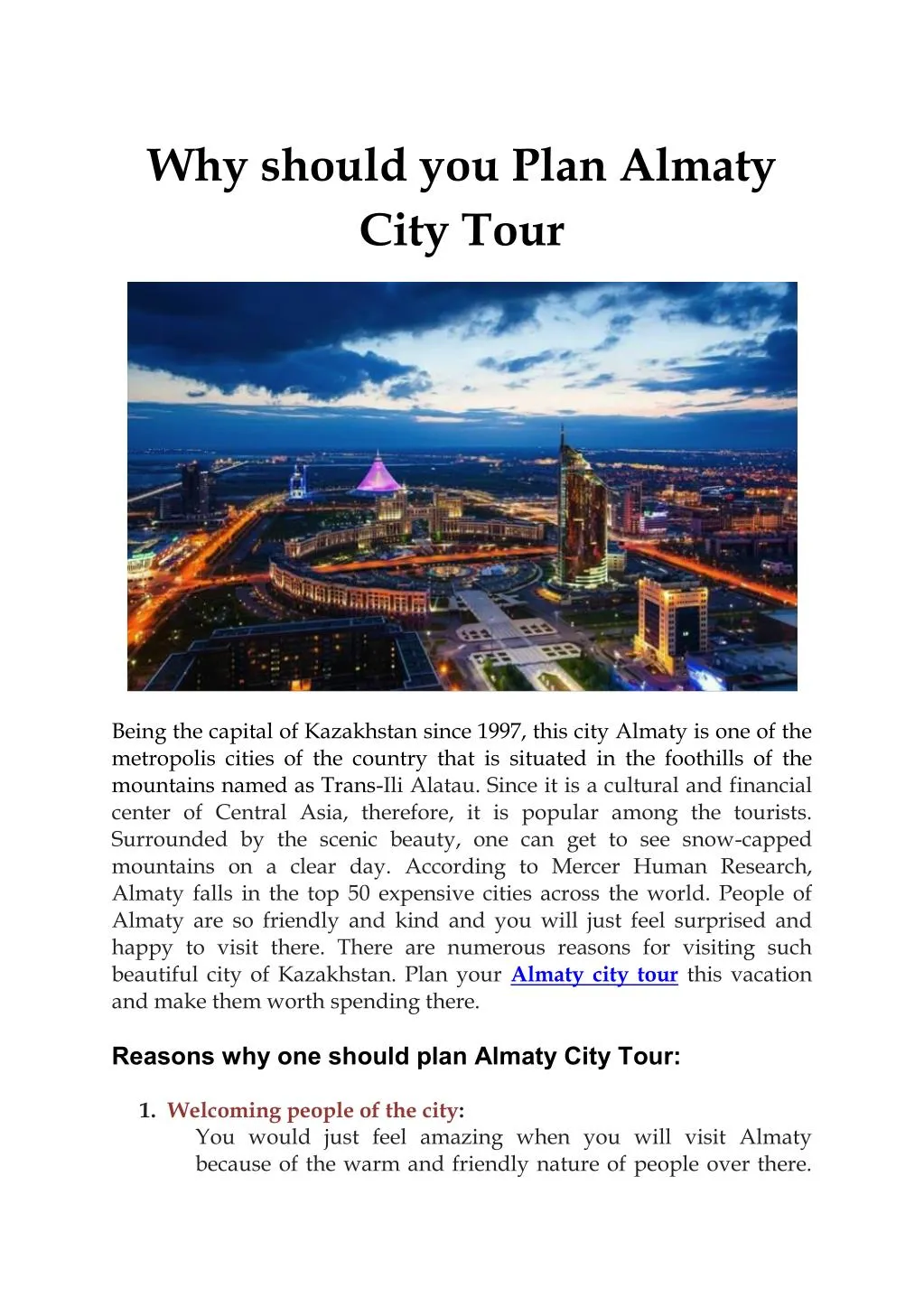 why should you plan almaty city tour