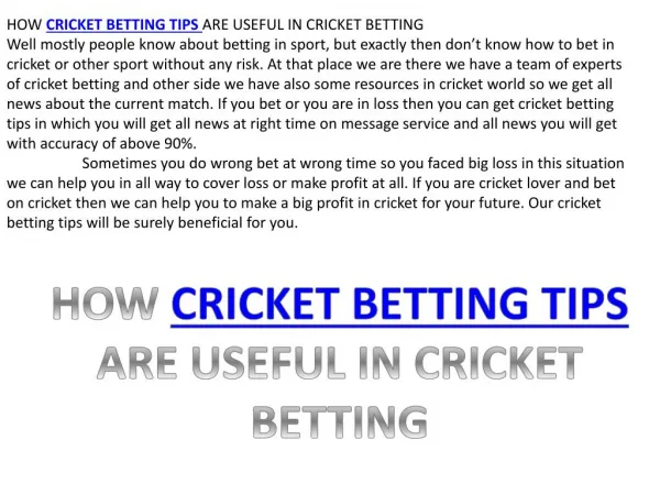 100% working cricket betting tips on freecricketbettingtips.co.in