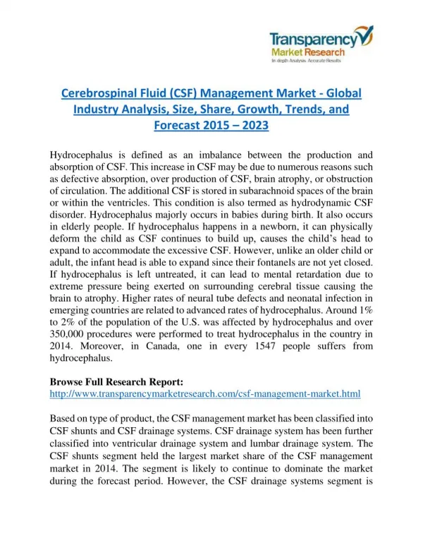 Cerebrospinal Fluid (CSF) Management Market Research Report Forecast to 2023