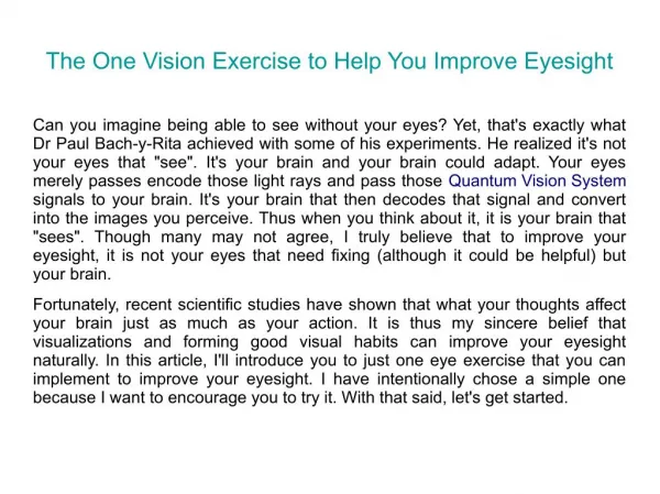 The One Vision Exercise to Help You Improve Eyesight