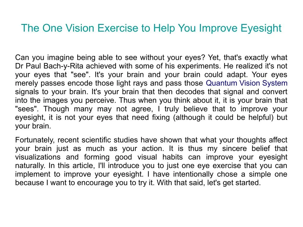 the one vision exercise to help you improve