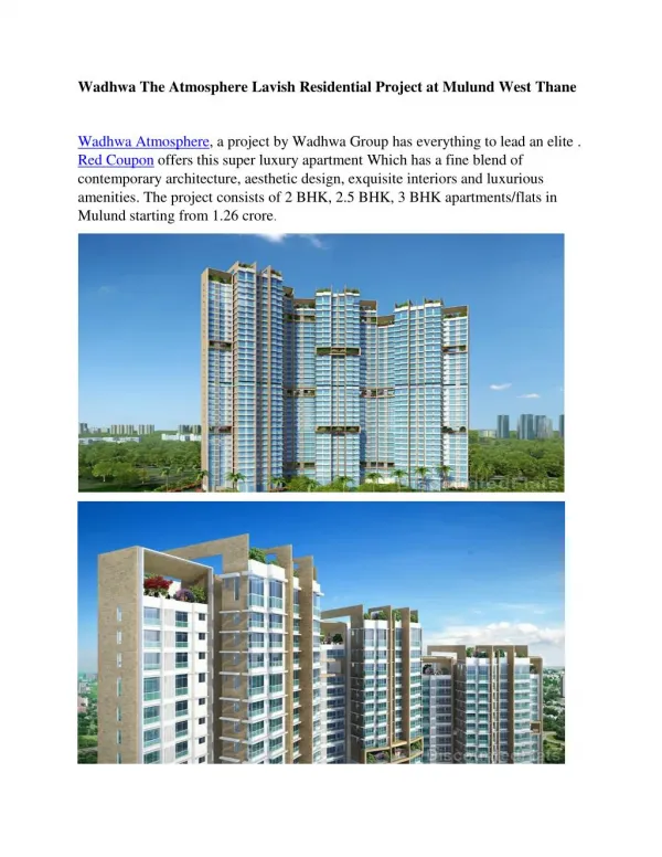 Adorable 2 BHK flats in Mulun West at Wadhwa The Atmosphere By Red Coupon