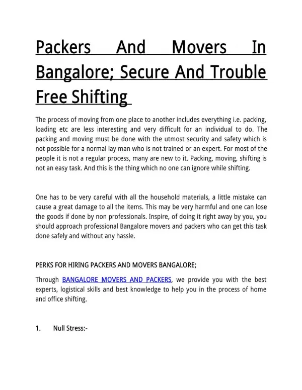 Packers And Movers Bangalore | Affordable Household Shifting