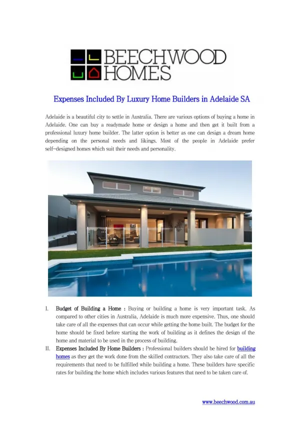 Expenses Included By Luxury Home Builders in Adelaide SA