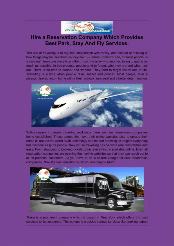 Hire a Reservation Company Which Provides Best Park, Stay And Fly Services
