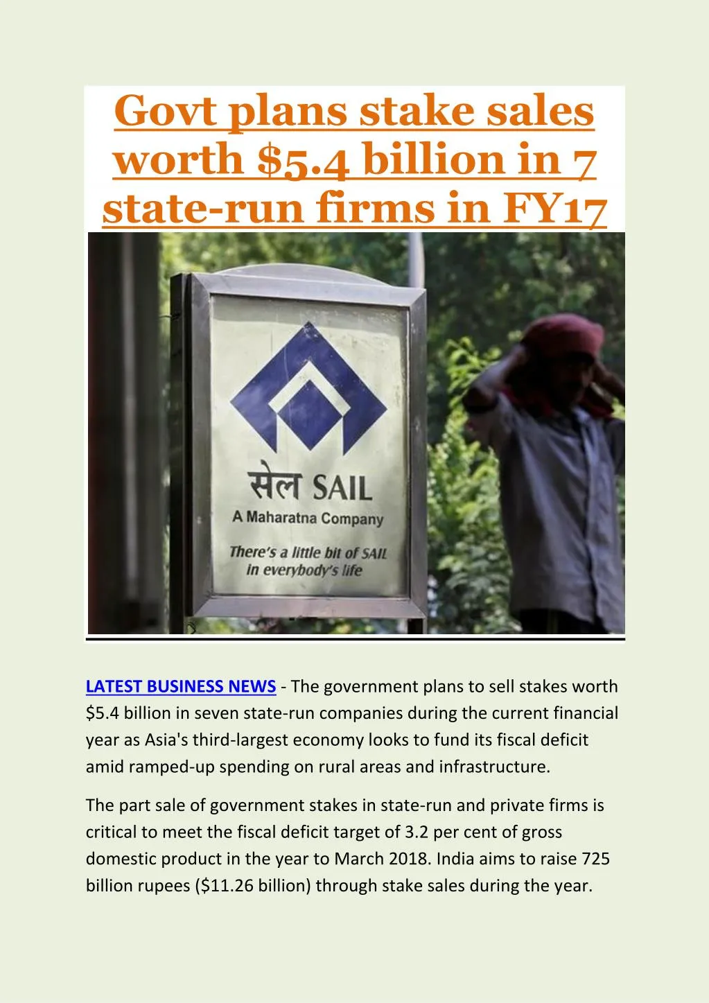 govt plans stake sales worth 5 4 billion