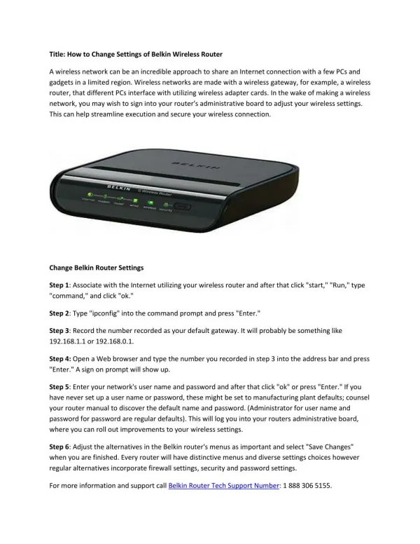 Change Settings of Belkin Wireless Router.