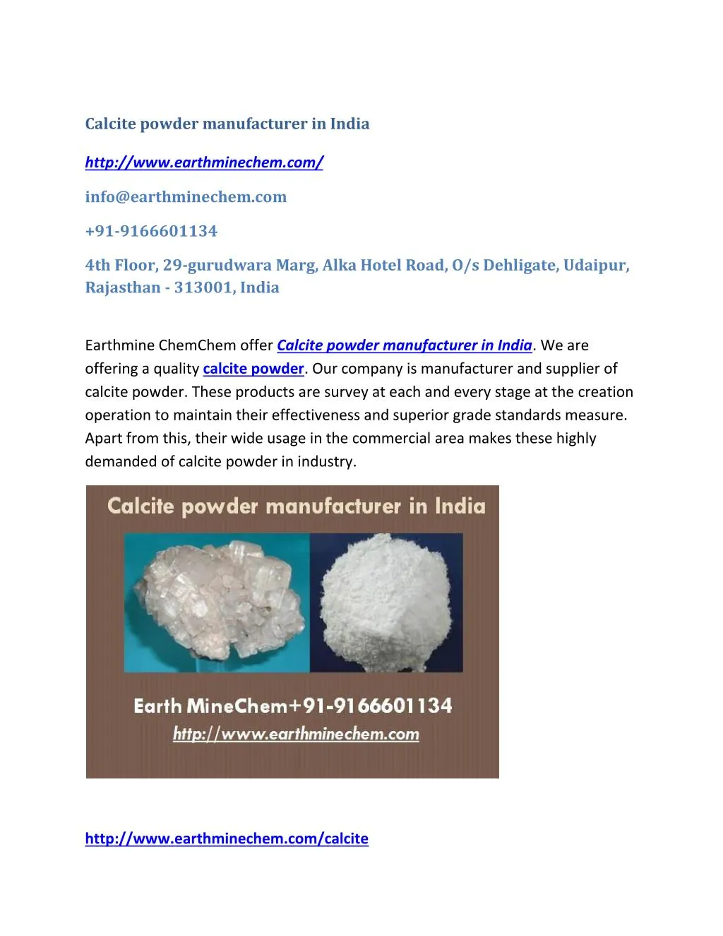 calcite powder manufacturer in india http
