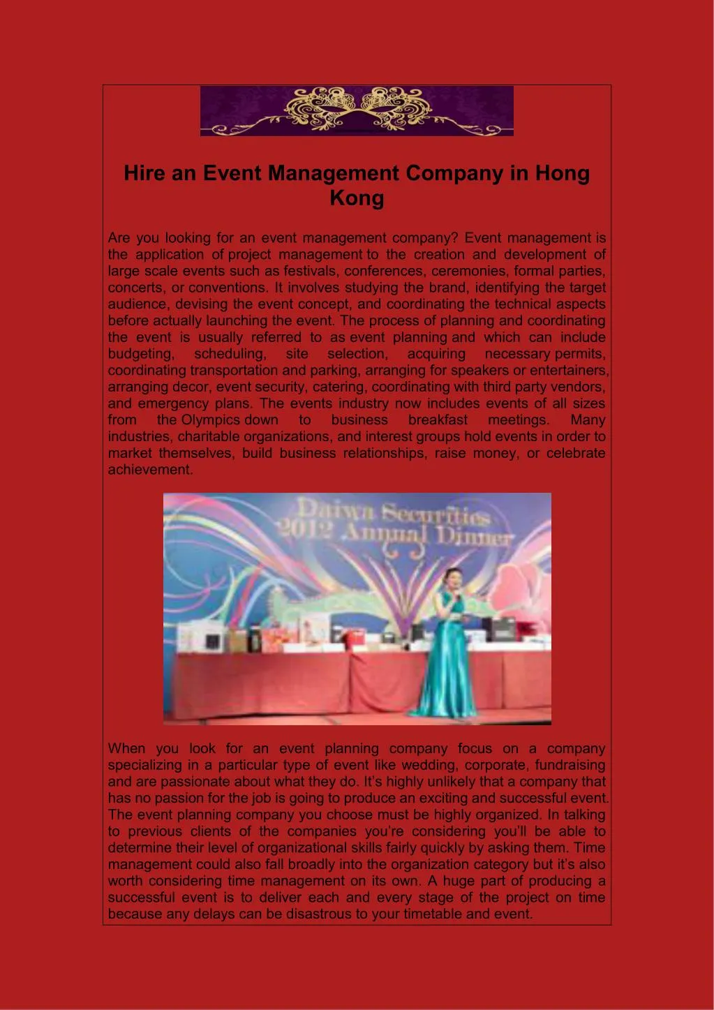 hire an event management company in hong kong