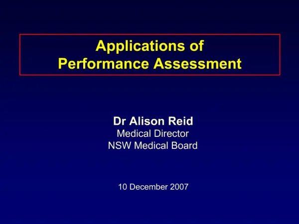 Applications of Performance Assessment