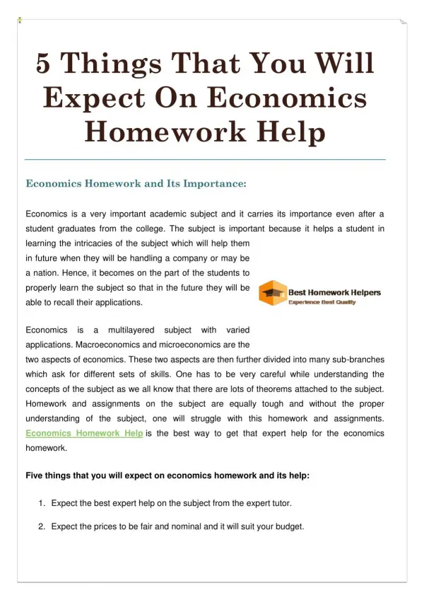 5 Things That You Will Expect On Economics Homework Help