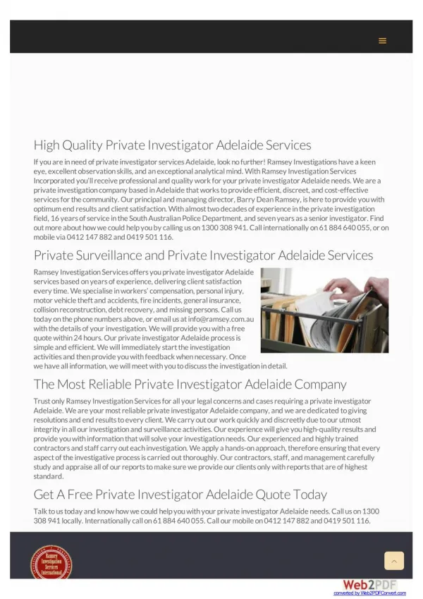 High Quality Private Investigator Adelaide Services