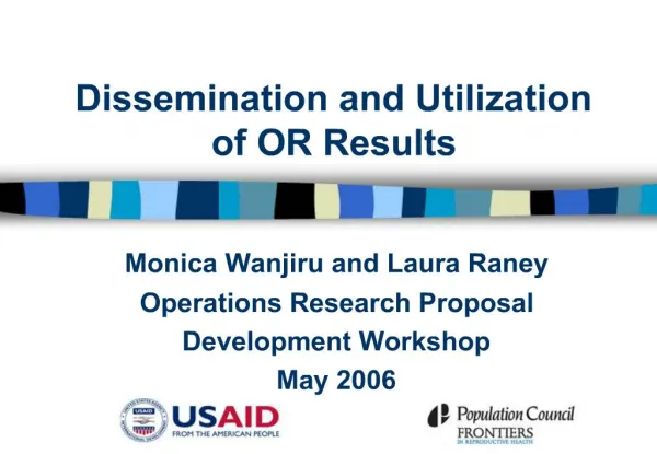 Dissemination and Utilization of OR Results