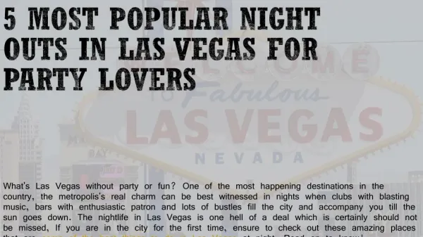 5 Most Popular Night Outs in Las Vegas for Party Lovers