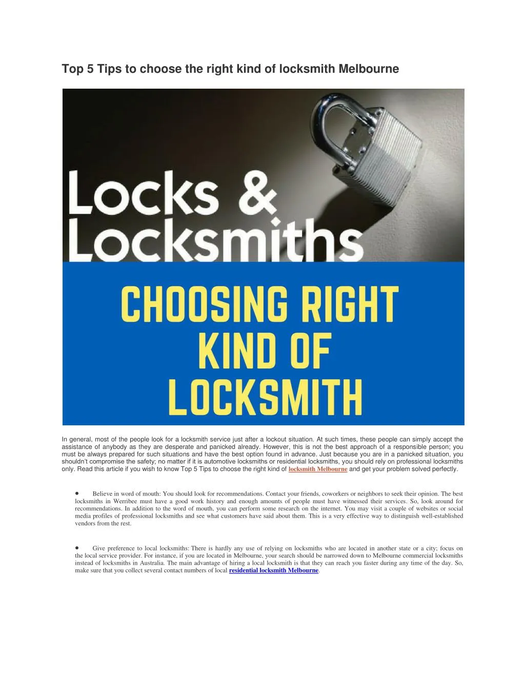 top 5 tips to choose the right kind of locksmith