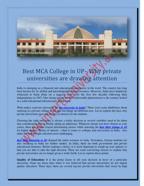 Best MCA university in UP