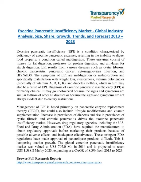 Exocrine Pancreatic Insufficiency Market Research Report Forecast to 2023