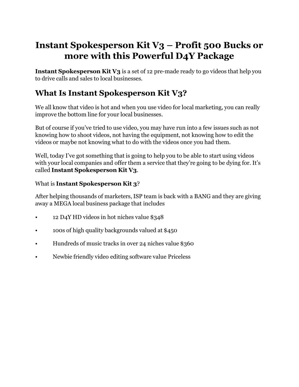 instant spokesperson kit v3 profit 500 bucks