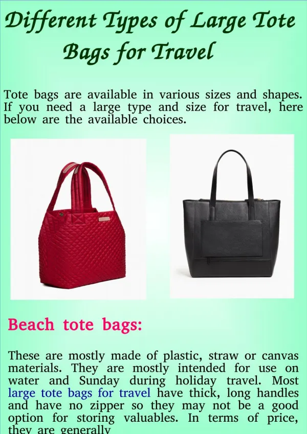 Different Types of Large Tote Bags for Travel