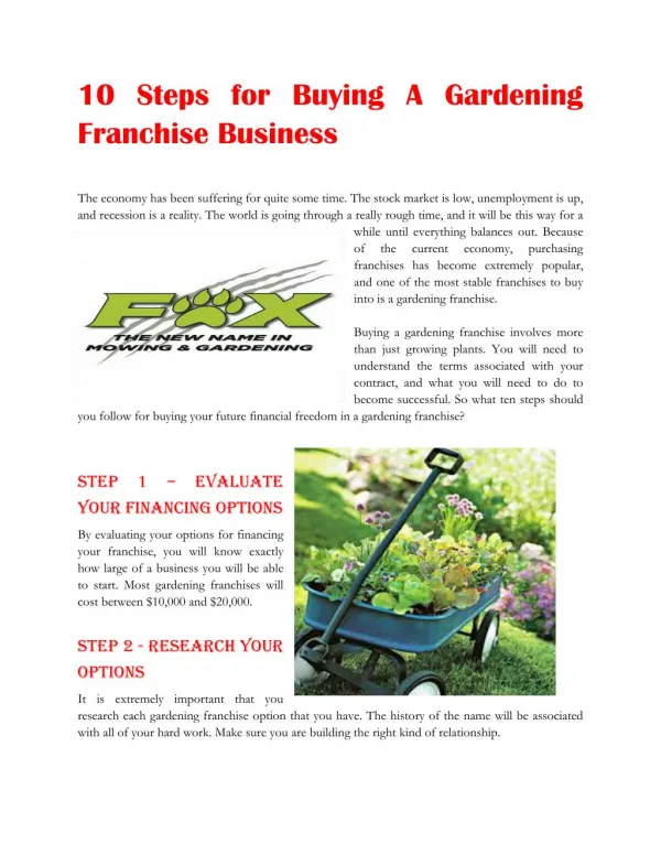 10 Steps for Buying A Gardening Franchise Business