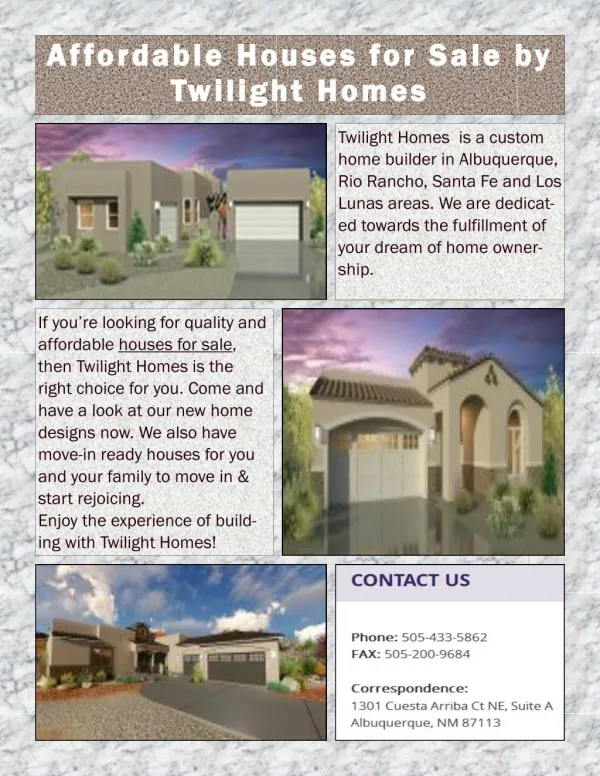Affordable Houses for Sale by Twilight Homes