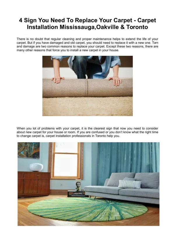 4 Sign You Need To Replace Your Carpet - Carpet Installation Mississauga,Oakville & Toronto