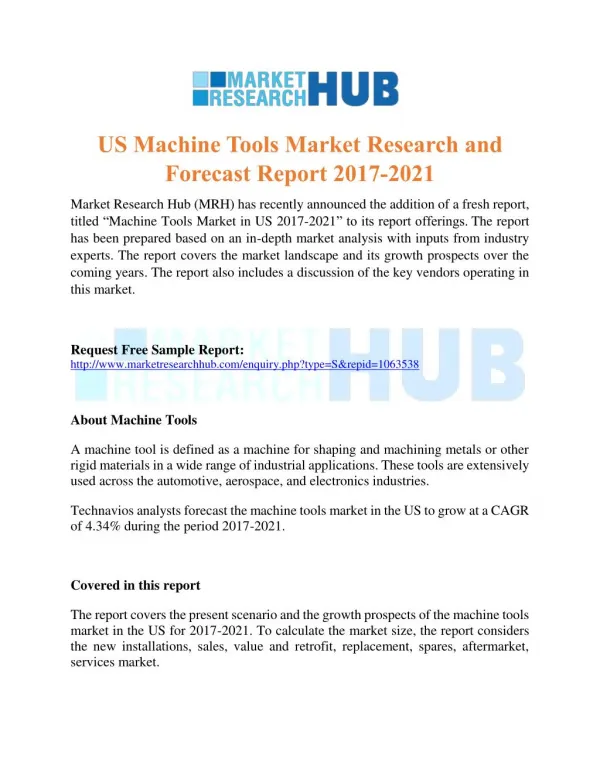 US Machine Tools Market Research and Forecast Report 2017-2021